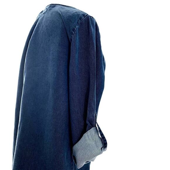 SOFT SURROUNDINGS Fairmont Denim Blue V-Neck Roll Tab Sleeves Top Sz XS‎ - Picture 3 of 5